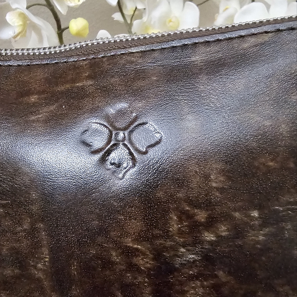 Patricia Nash Leather Large Slim Wristlet Clutch Dark Brown Tooled Turquoise EUC - Picture 6 of 16